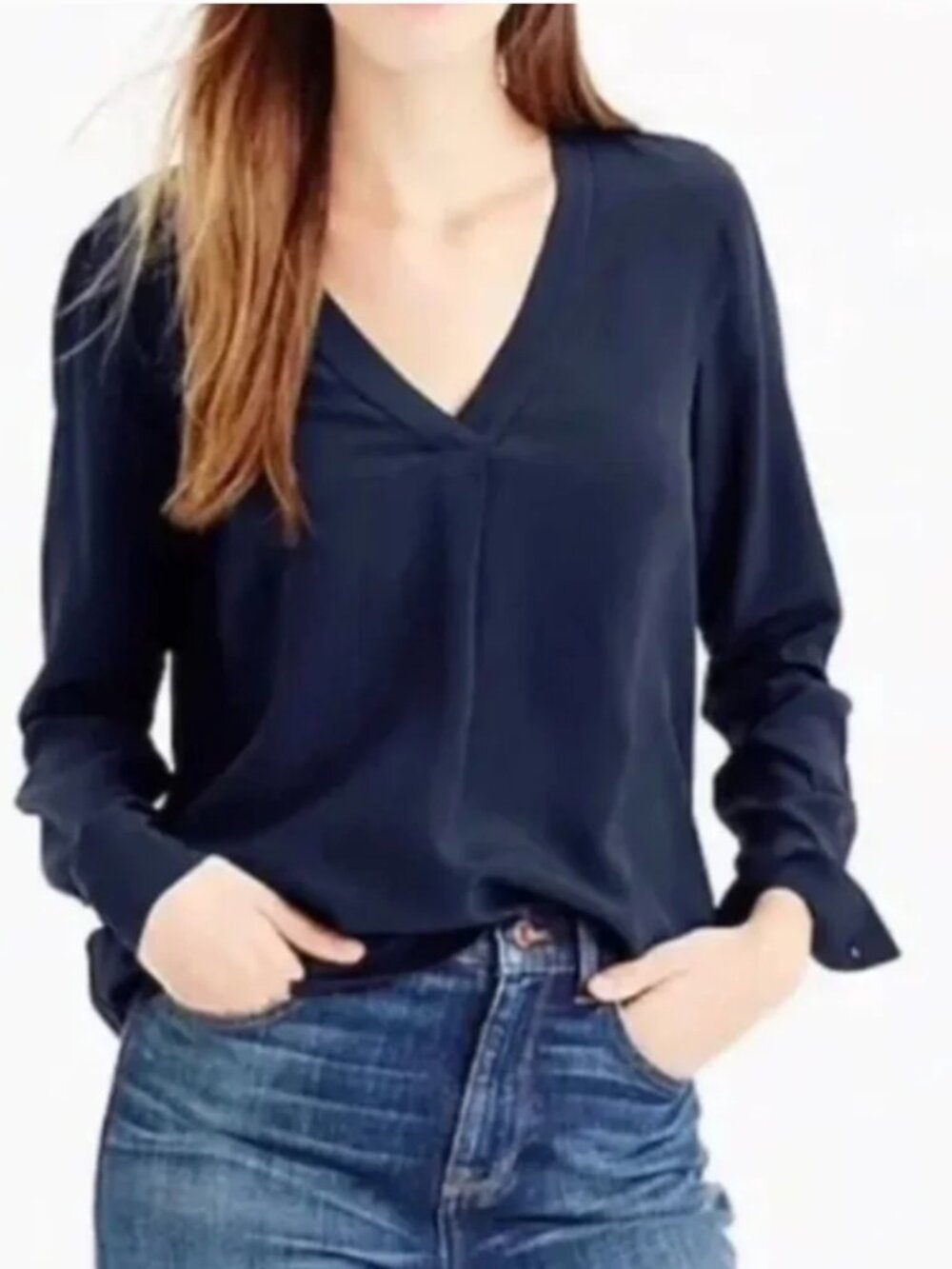 J. Crew - Silk Black V-Neck Long-Sleeve Women's Top - Sz 2